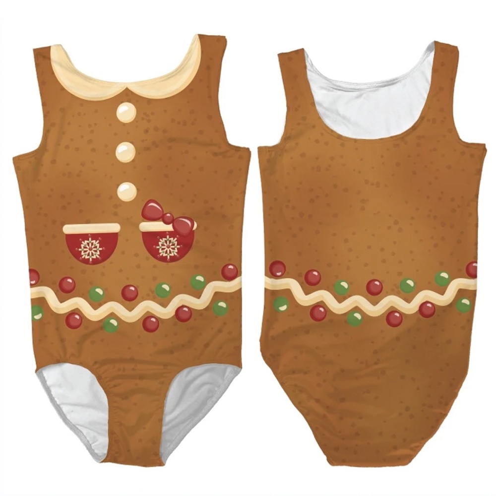 Mt. Logan Gingerbread Print Stretchy Low Back Girls Dance Leotard
